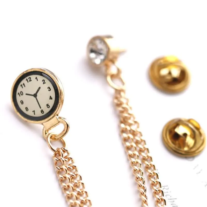 Men's Vintage Badge Clock Chain Brooch