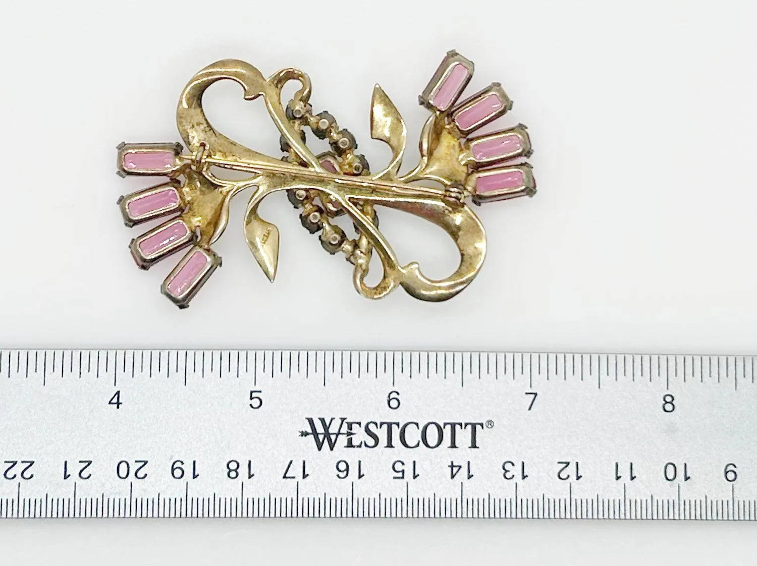 Mid-Century Sterling Pink Stones Sterling Floral Brooch