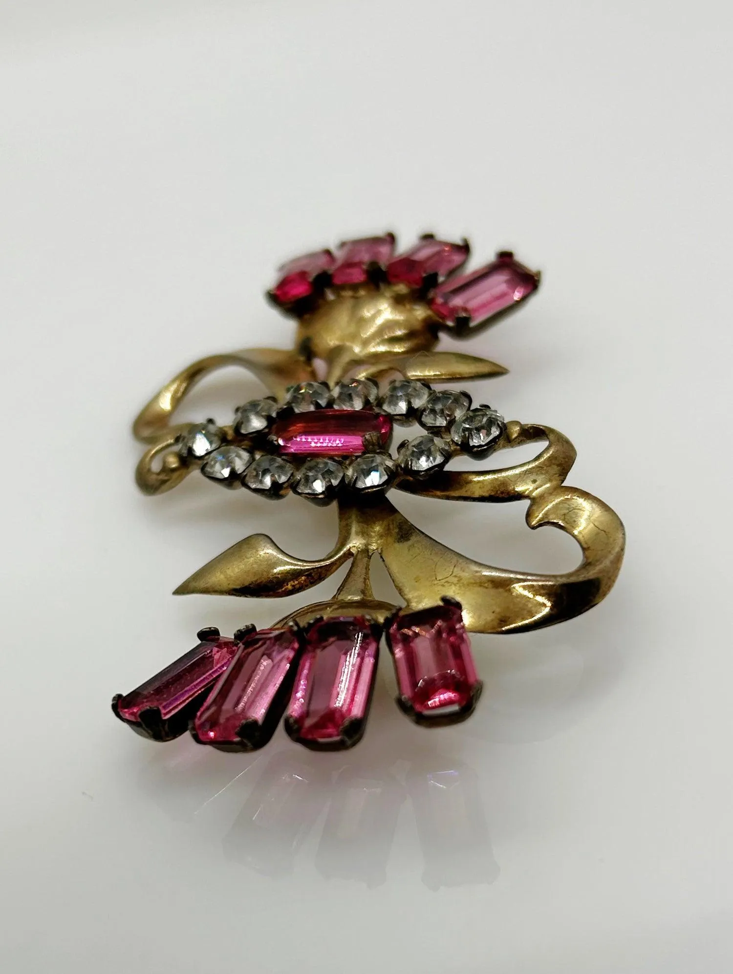 Mid-Century Sterling Pink Stones Sterling Floral Brooch