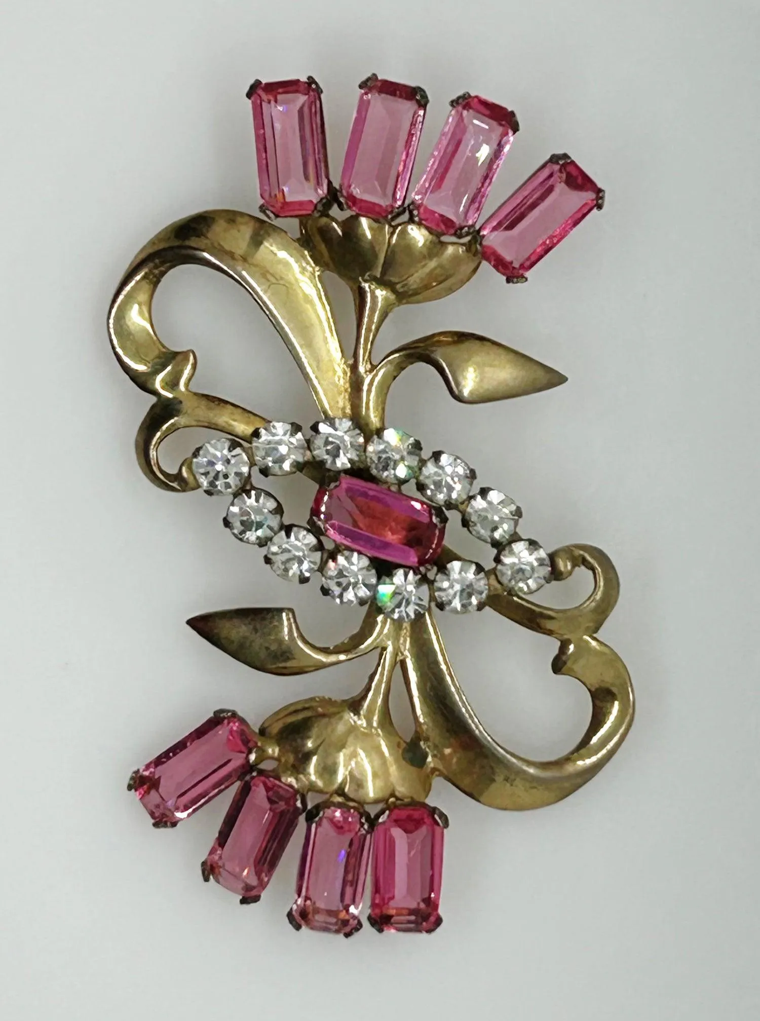 Mid-Century Sterling Pink Stones Sterling Floral Brooch