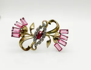 Mid-Century Sterling Pink Stones Sterling Floral Brooch