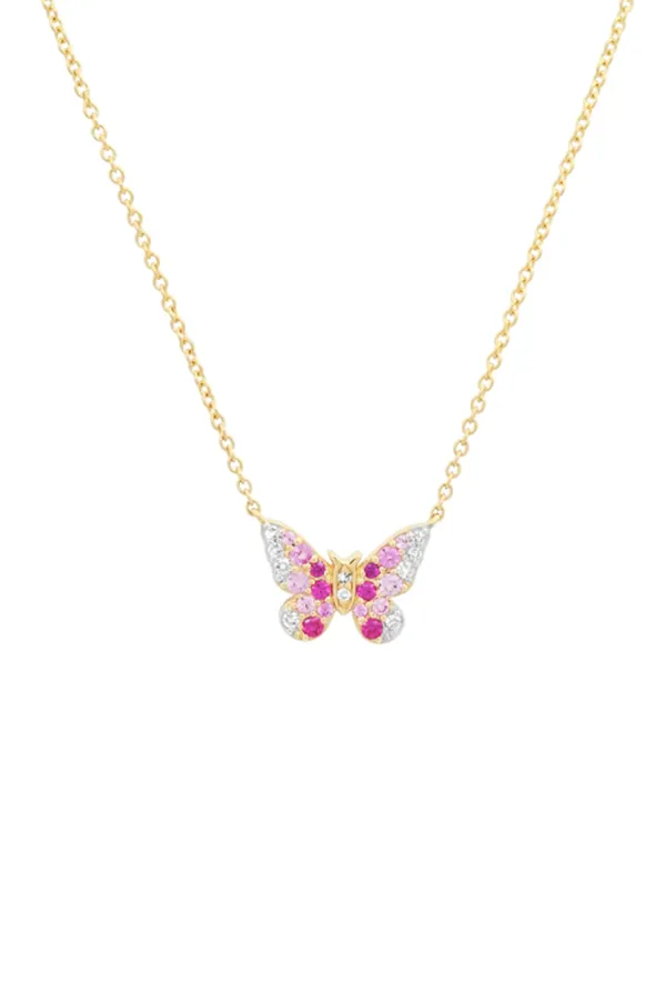 Mini Pink and Diamond Ombré Butterfly Necklace