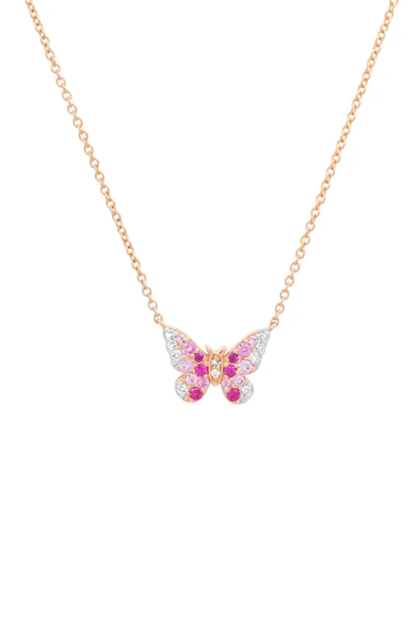 Mini Pink and Diamond Ombré Butterfly Necklace