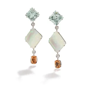 Mintabie Crystal Opal, Aquamarine, Diamond, & Peach Tourmaline Earrings