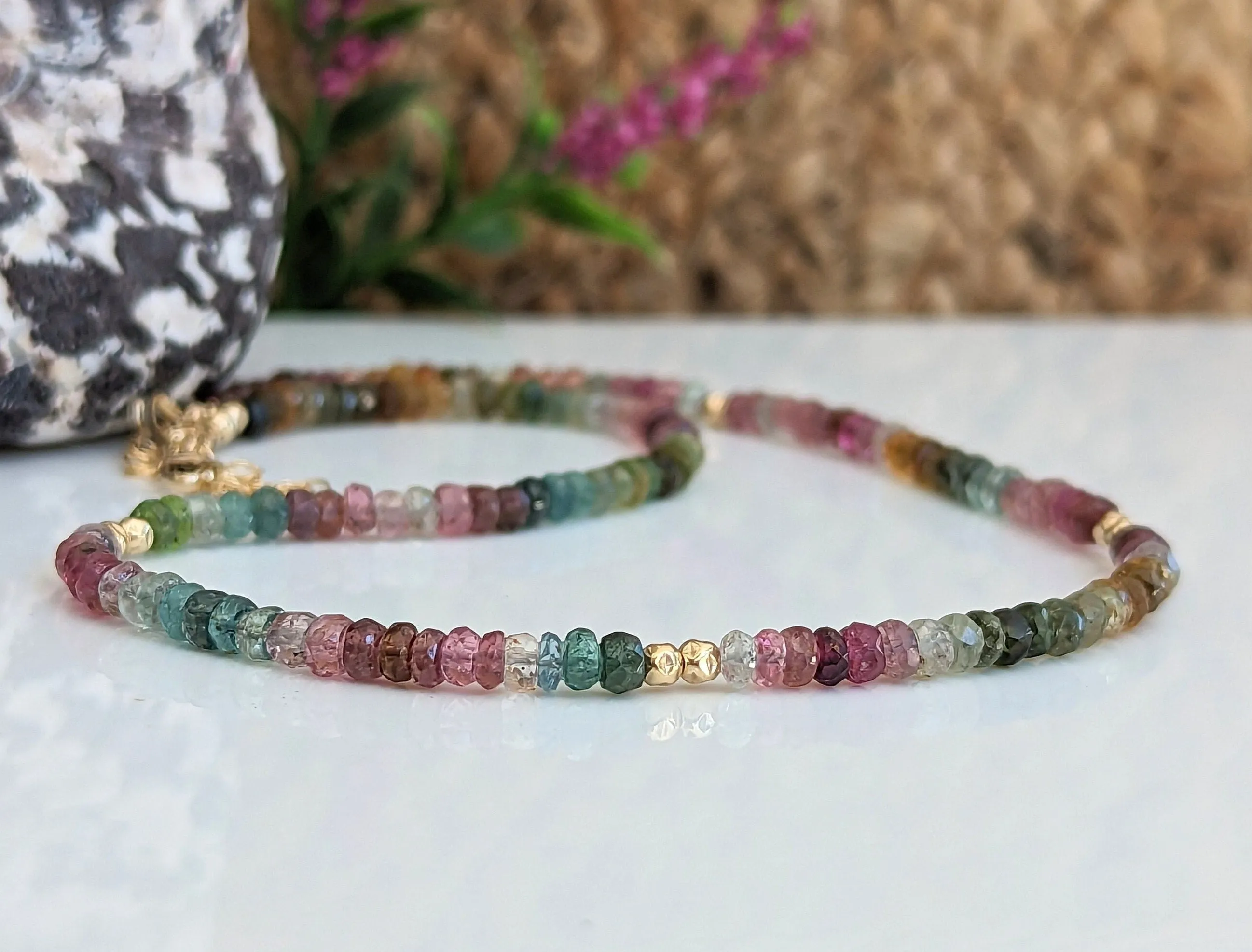 Multi Tourmaline bead necklace