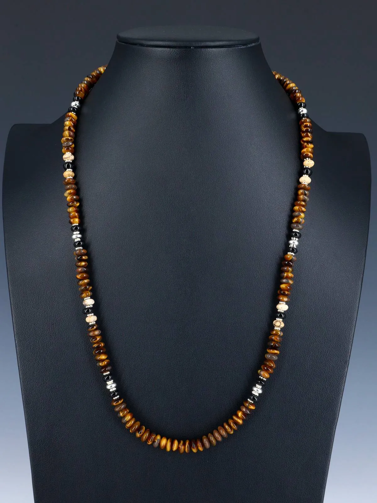 Native American Jewelry Onyx and Tiger Eye Bead Necklace