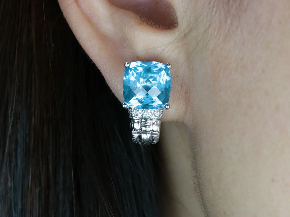 Natural Topaz & Diamond Earrings In 14K Gold With Omega Back