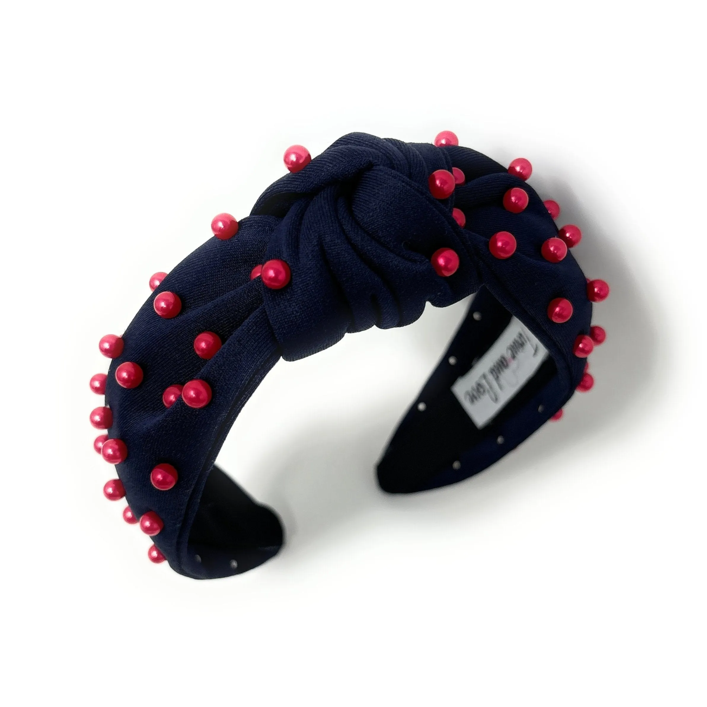 Navy Blue with Red Pearls Knot Headband