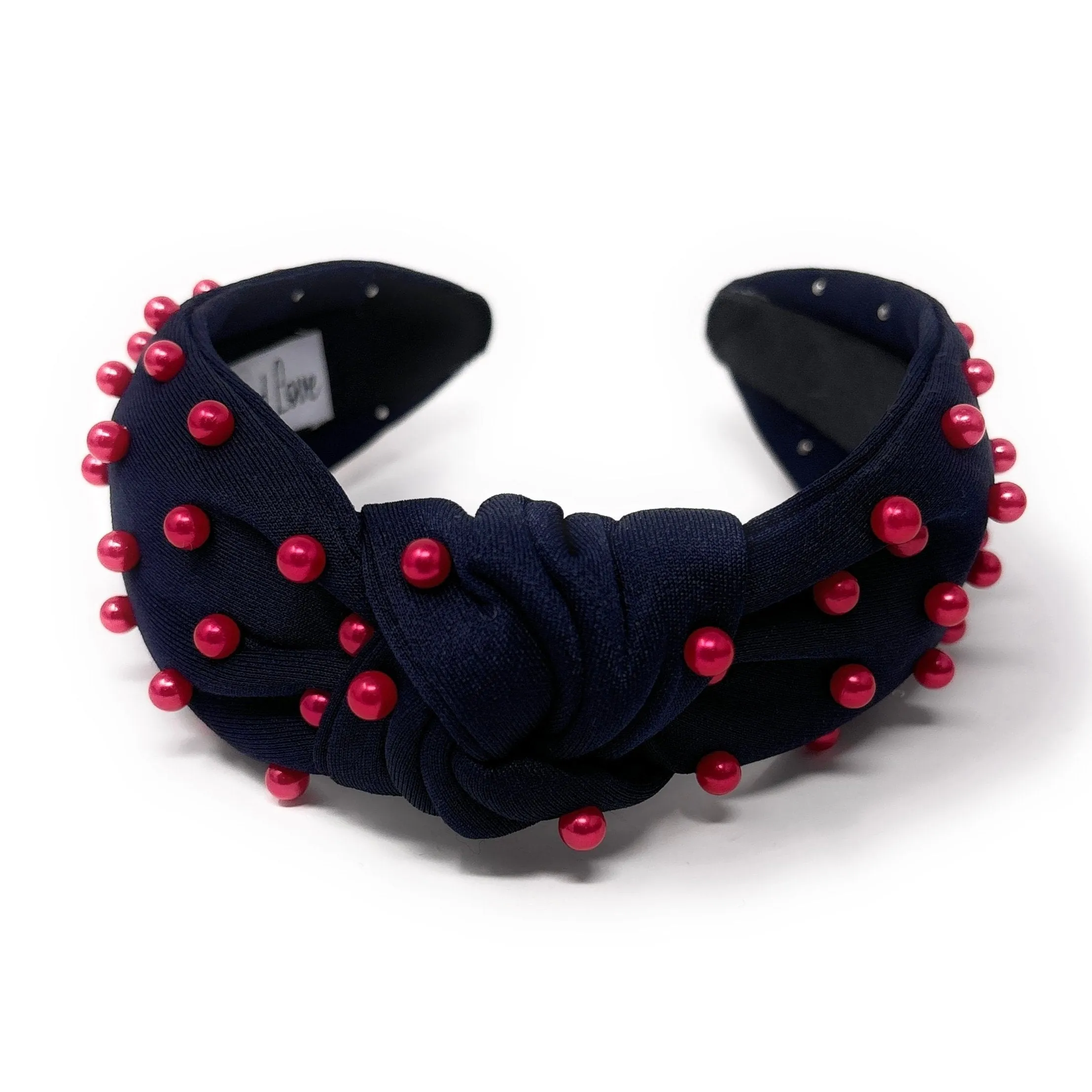 Navy Blue with Red Pearls Knot Headband