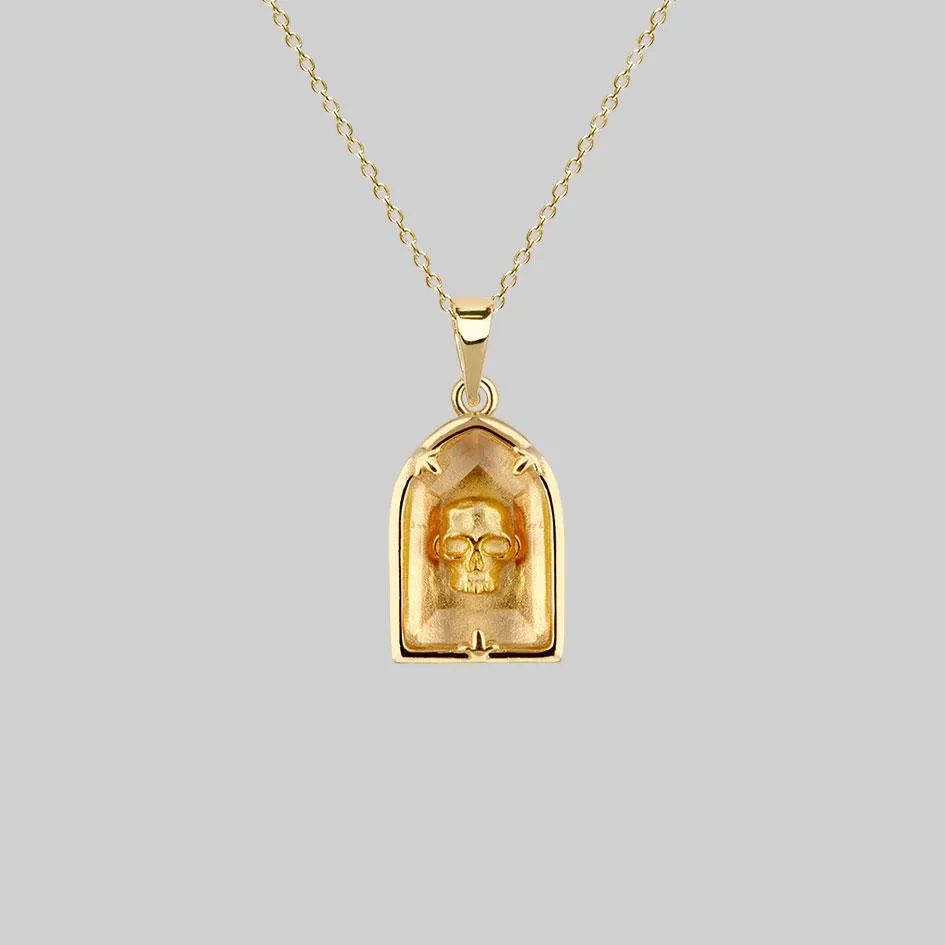 OMINOUS. Skull Under Glass Necklace - Gold