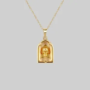 OMINOUS. Skull Under Glass Necklace - Gold