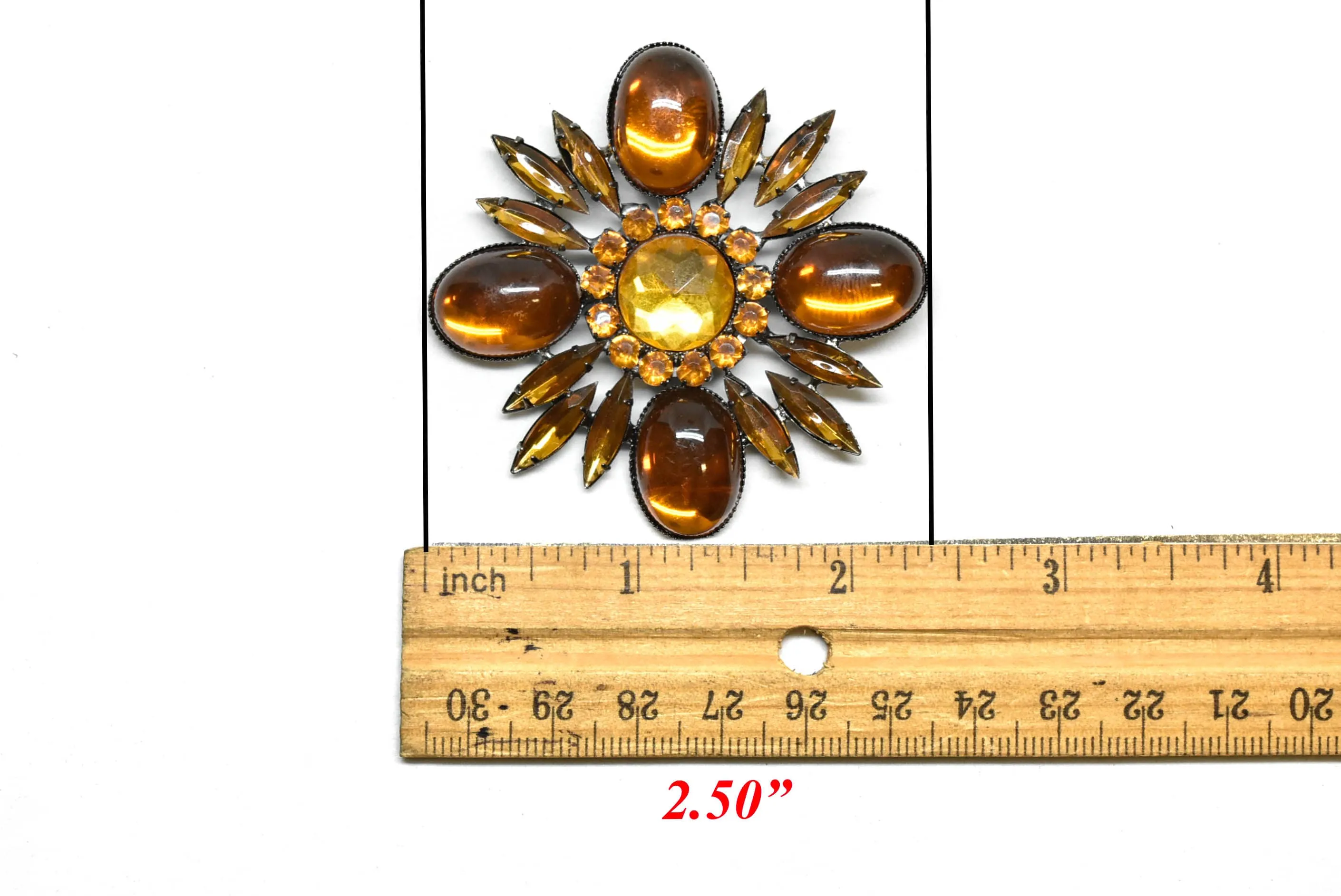 Orange Floral Rhinestone Brooch 2.50" - 1 Piece