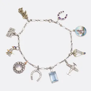 Original Art Deco Platinum Charm Bracelet