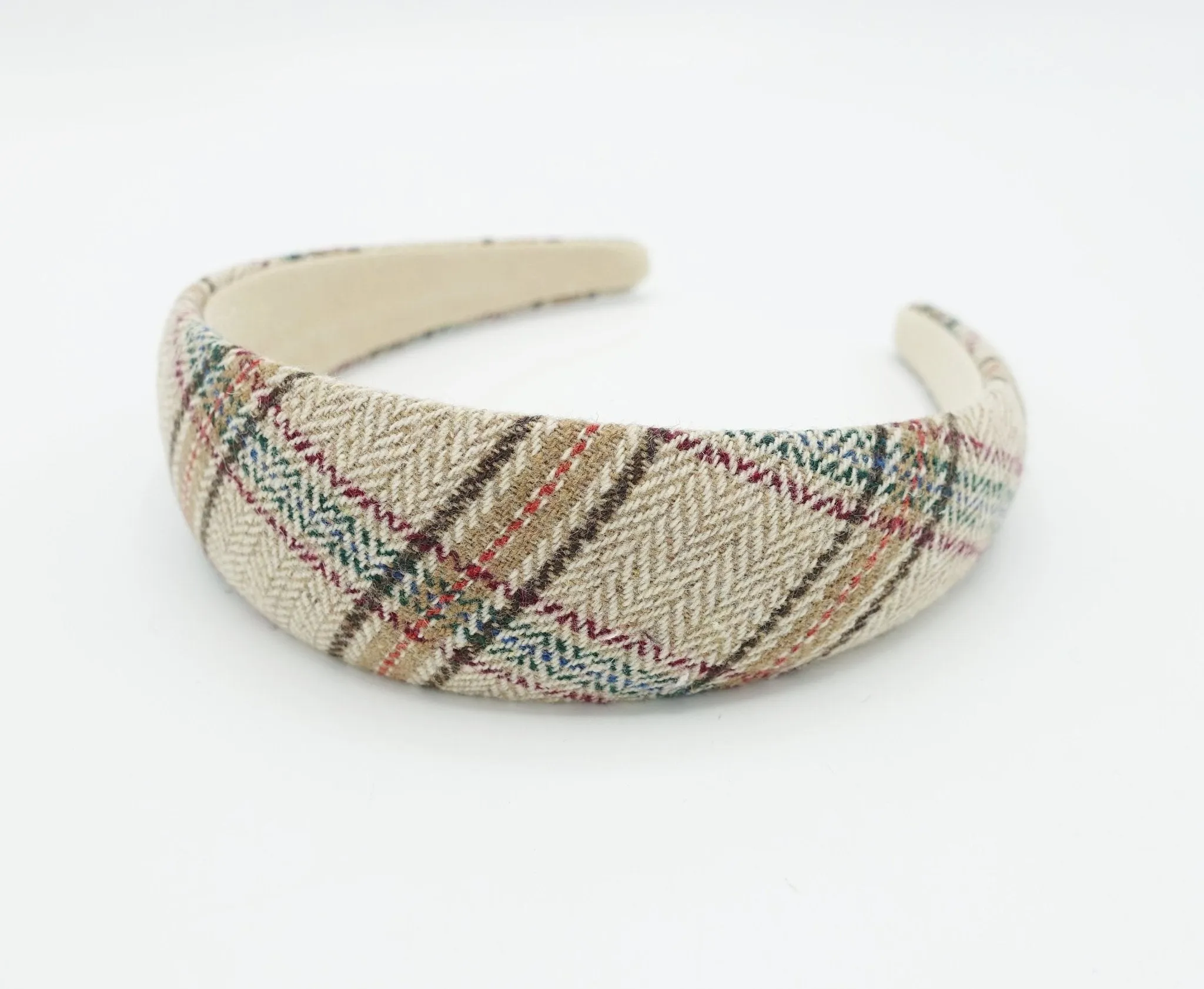 padded check headband plaid pattern Fall Winter hairband basic hair accessory for women