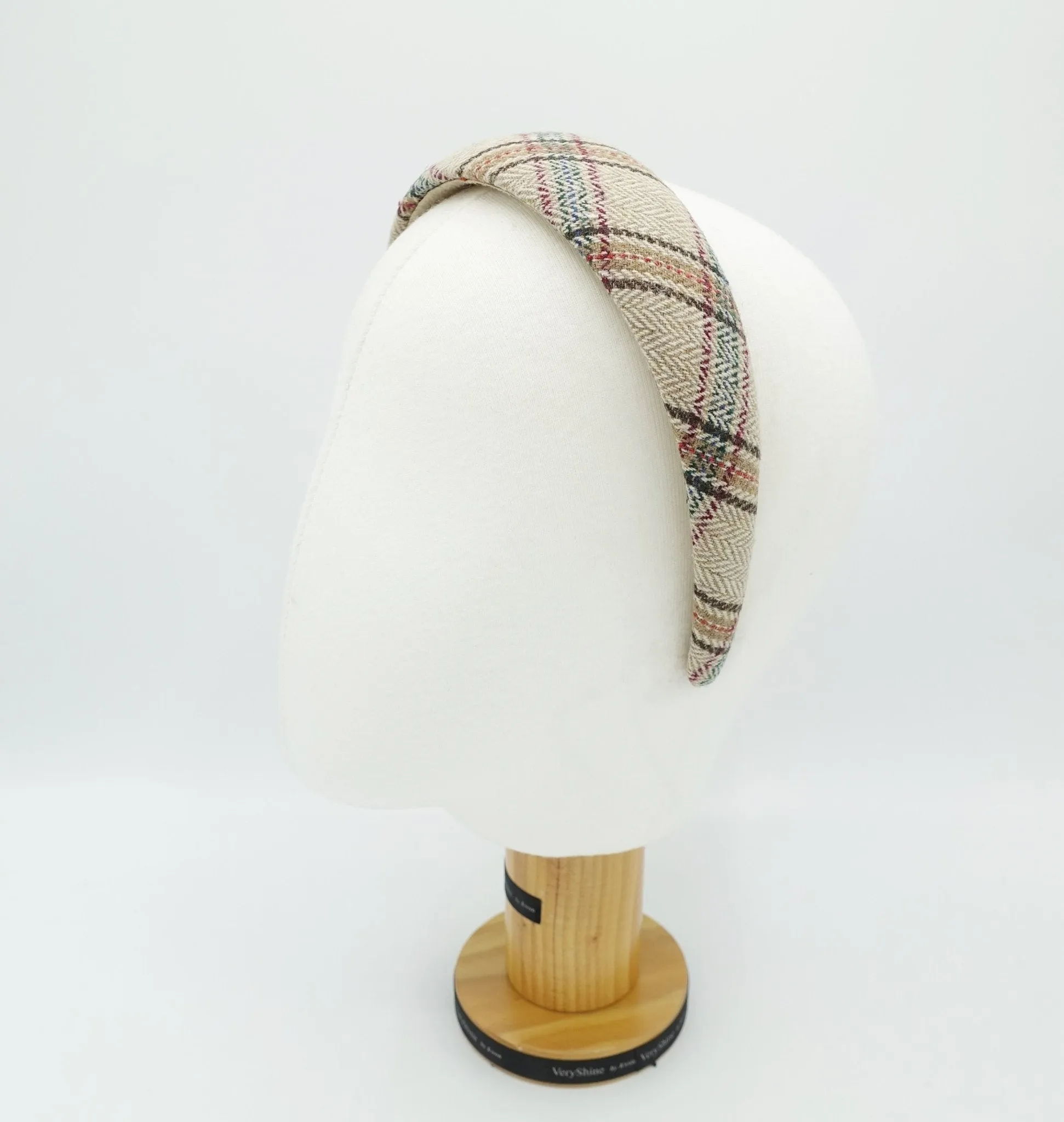 padded check headband plaid pattern Fall Winter hairband basic hair accessory for women