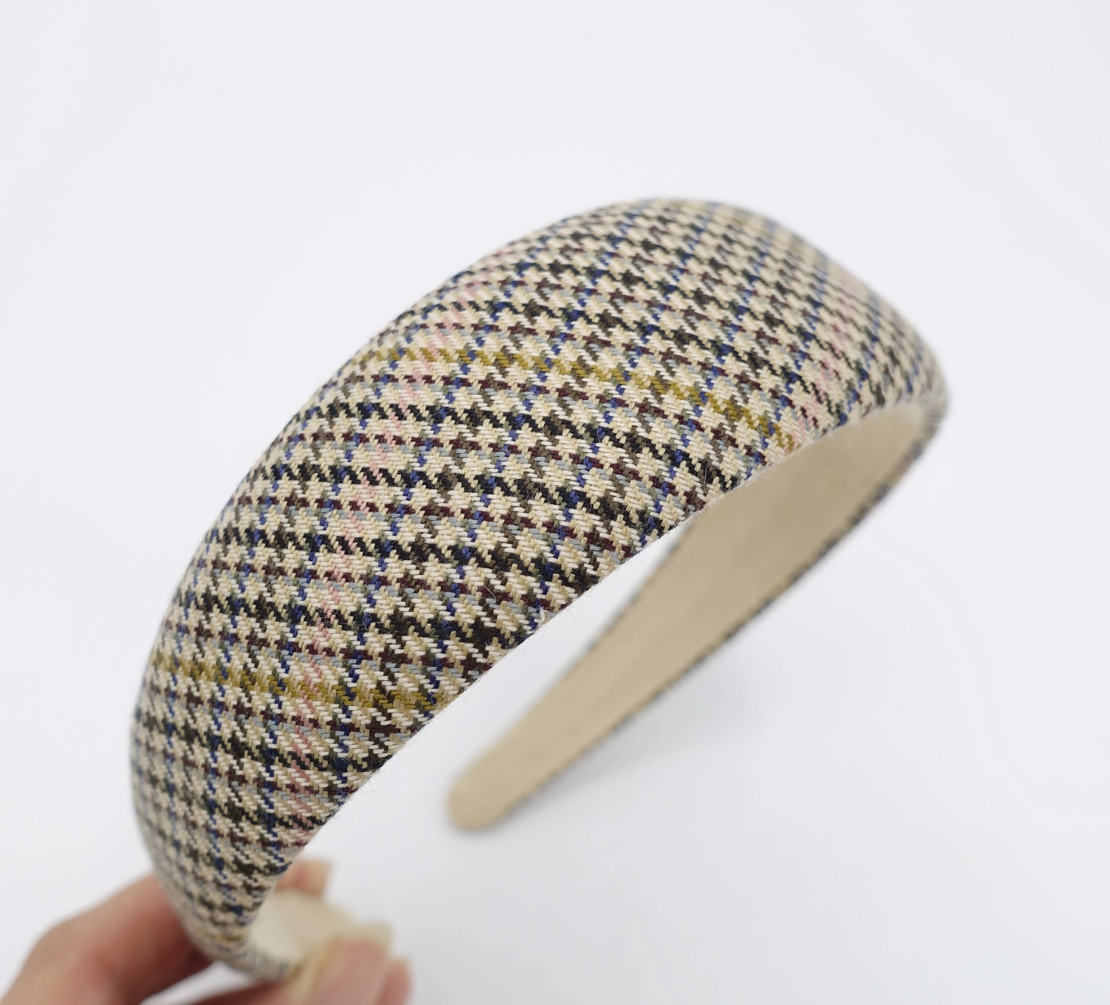 padded check headband plaid pattern Fall Winter hairband basic hair accessory for women