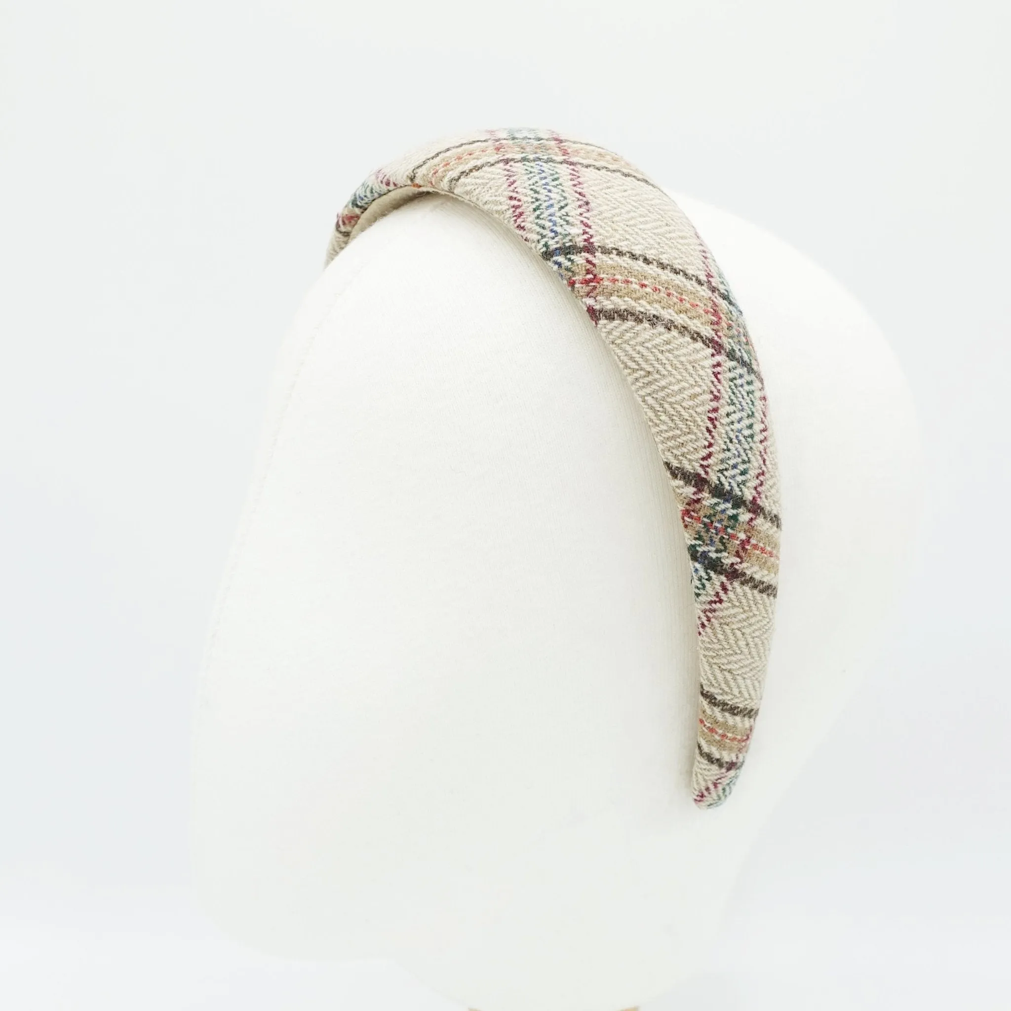 padded check headband plaid pattern Fall Winter hairband basic hair accessory for women