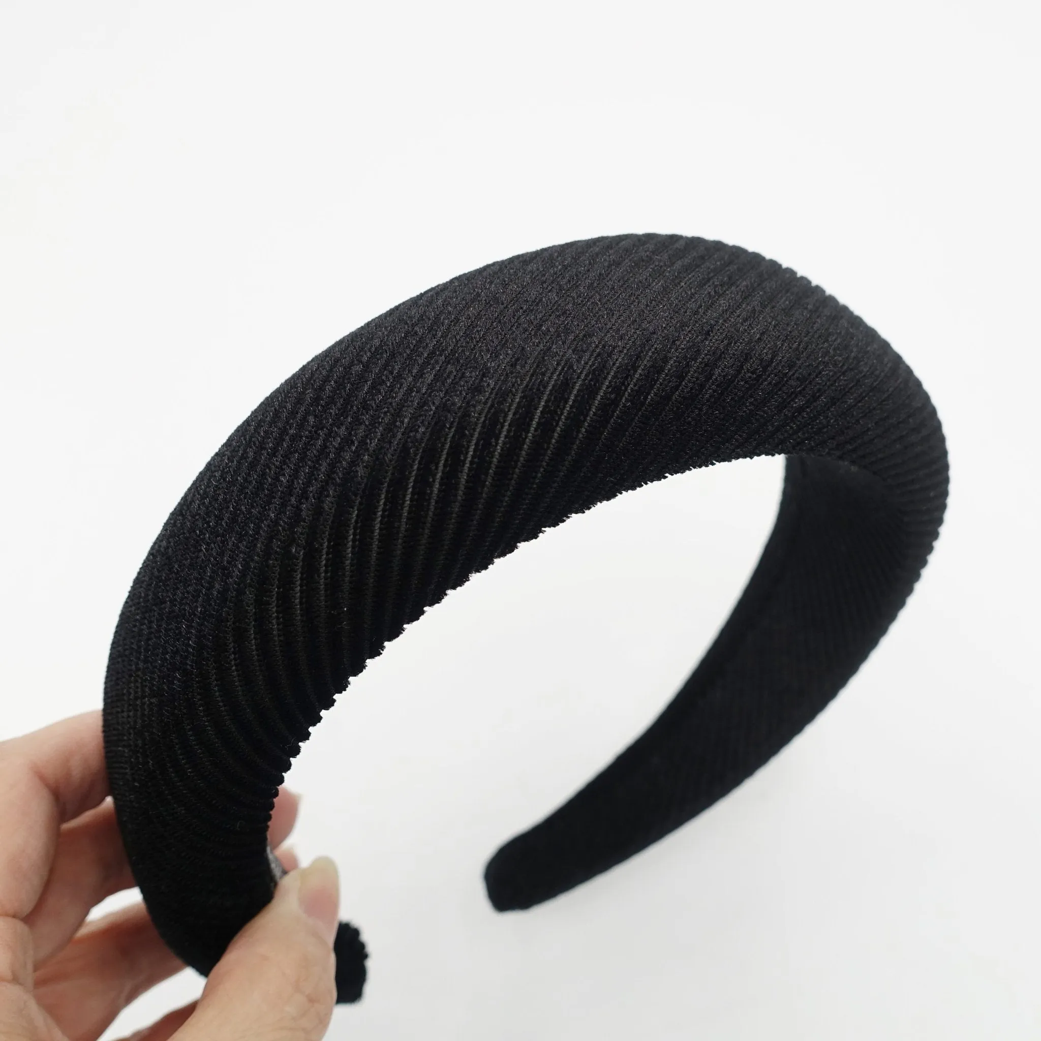 padded velvet headband ribbed pattern hairband trendy woman hair accessory