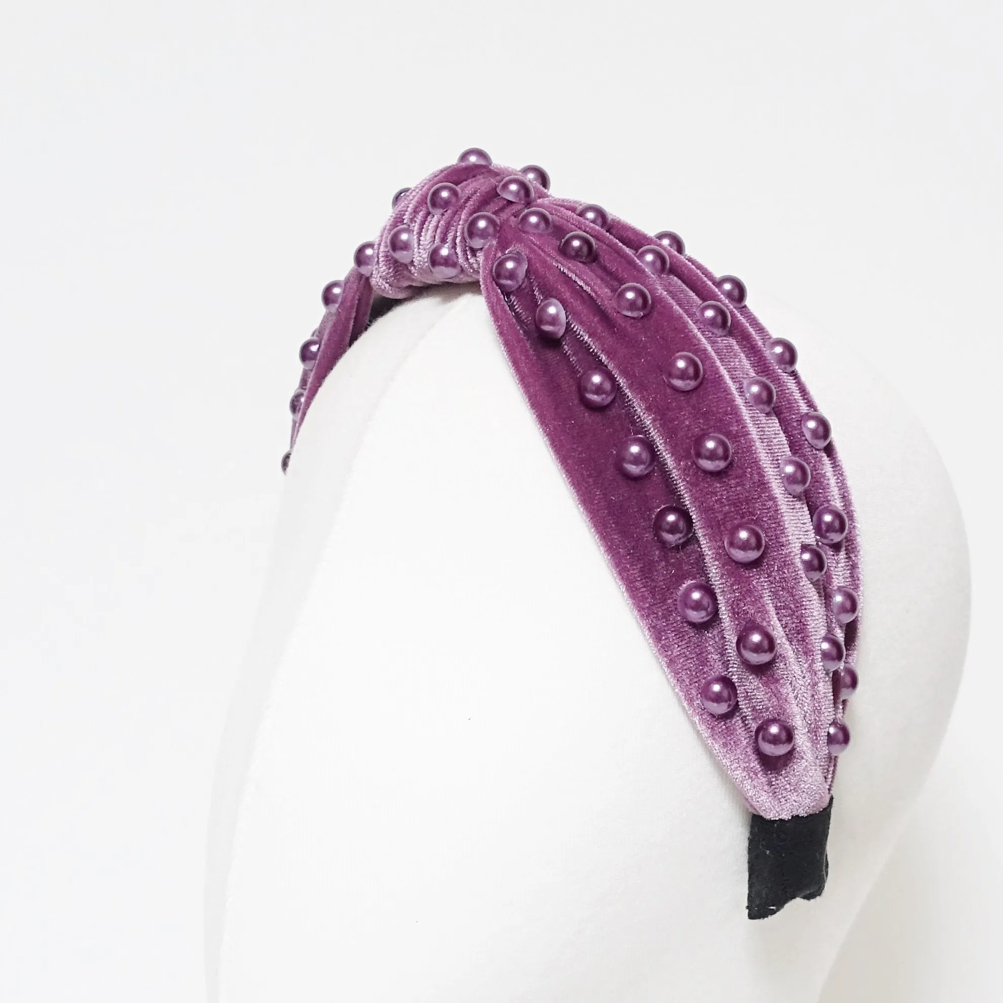 pearl headband embellished velvet knotted women hairband densely attached pearl hair accessory