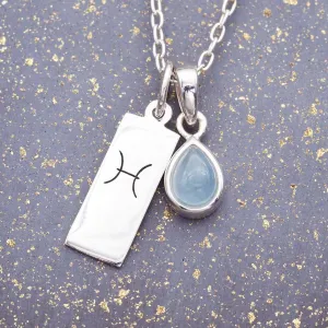 Pisces Star Sign and March Birthstone Necklace