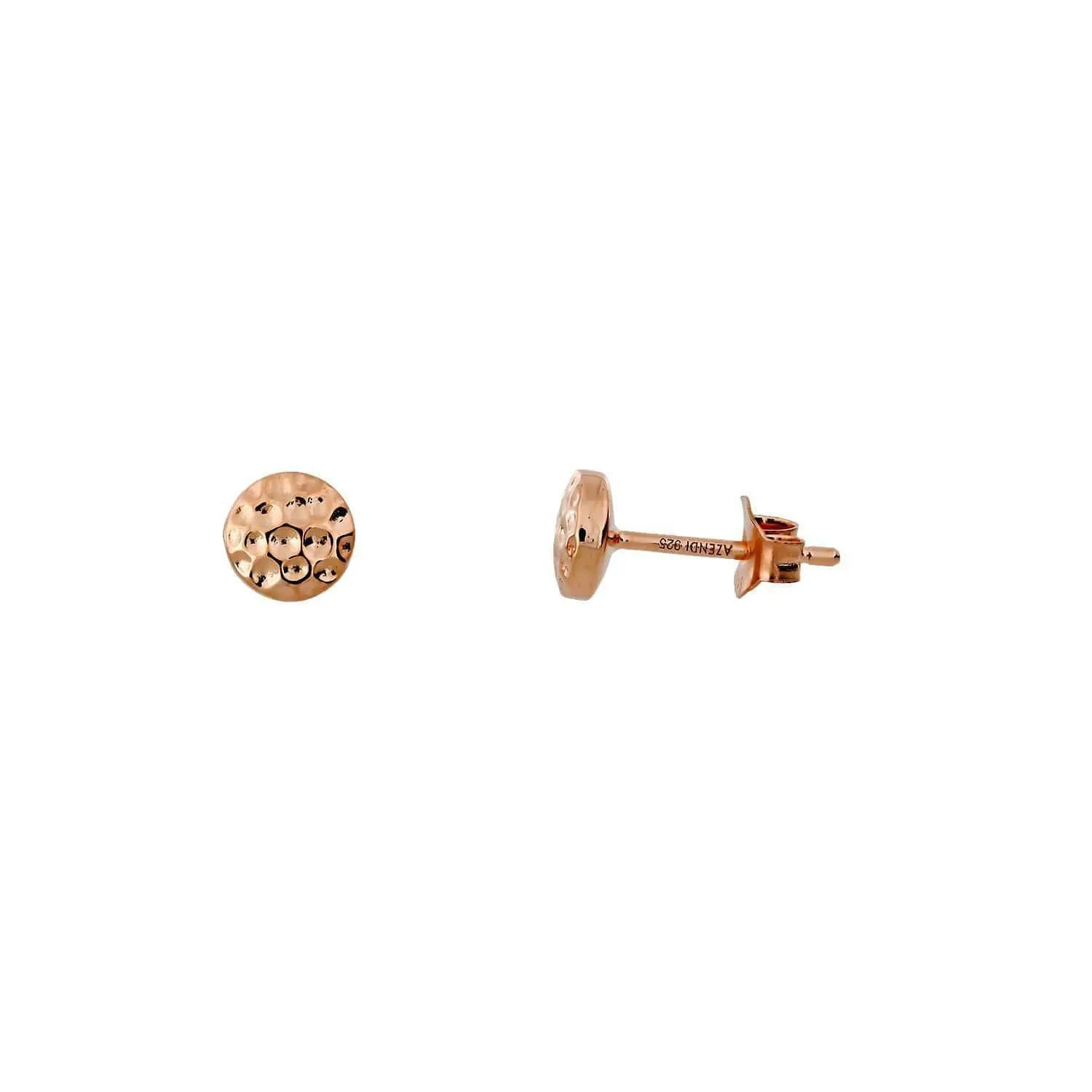 Planished Double Curved Button Stud Earrings - Rose Gold Vermeil