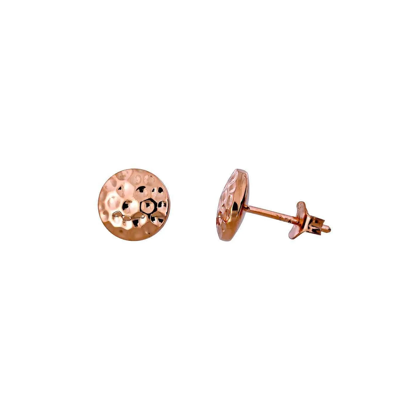 Planished Double Curved Button Stud Earrings - Rose Gold Vermeil