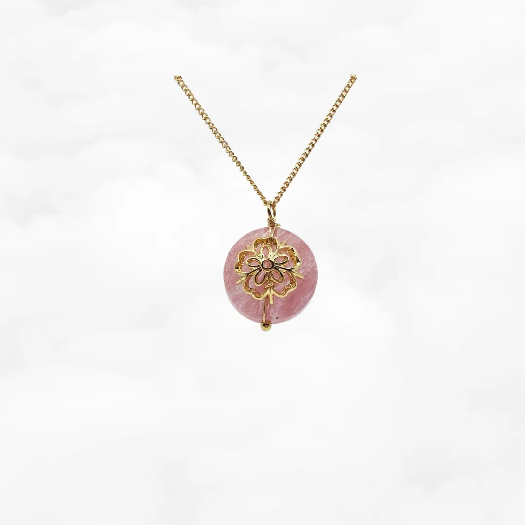 Plum Blossom Cherry Quartz Pendant Necklace