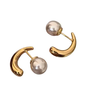 Pre Order:  Curved Metal Pearl Earrings