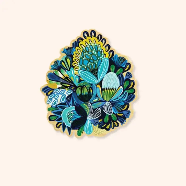 Proteas Azure Wooden Brooch