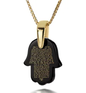 "Traveler’s Prayer", 14k Gold Necklace, Onyx