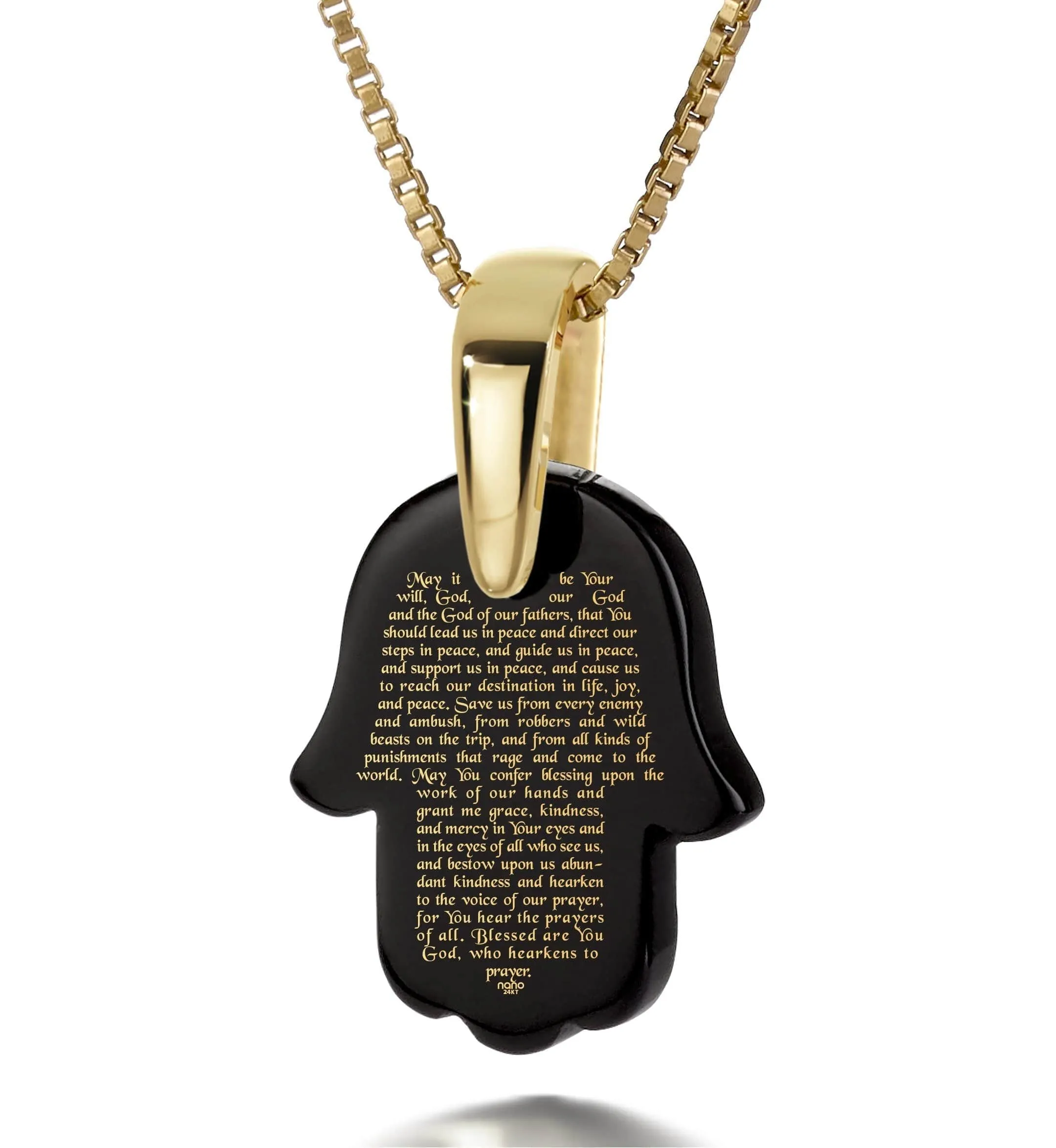 "Traveler’s Prayer", Sterling Silver Gold Plated (Vermeil) Necklace, Onyx