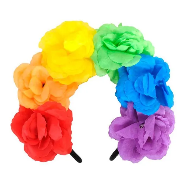 Rainbow Rose Flower Headband