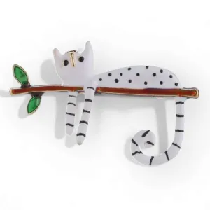 Recumbent Cat White Enamel Fashion Jewellery Brooch