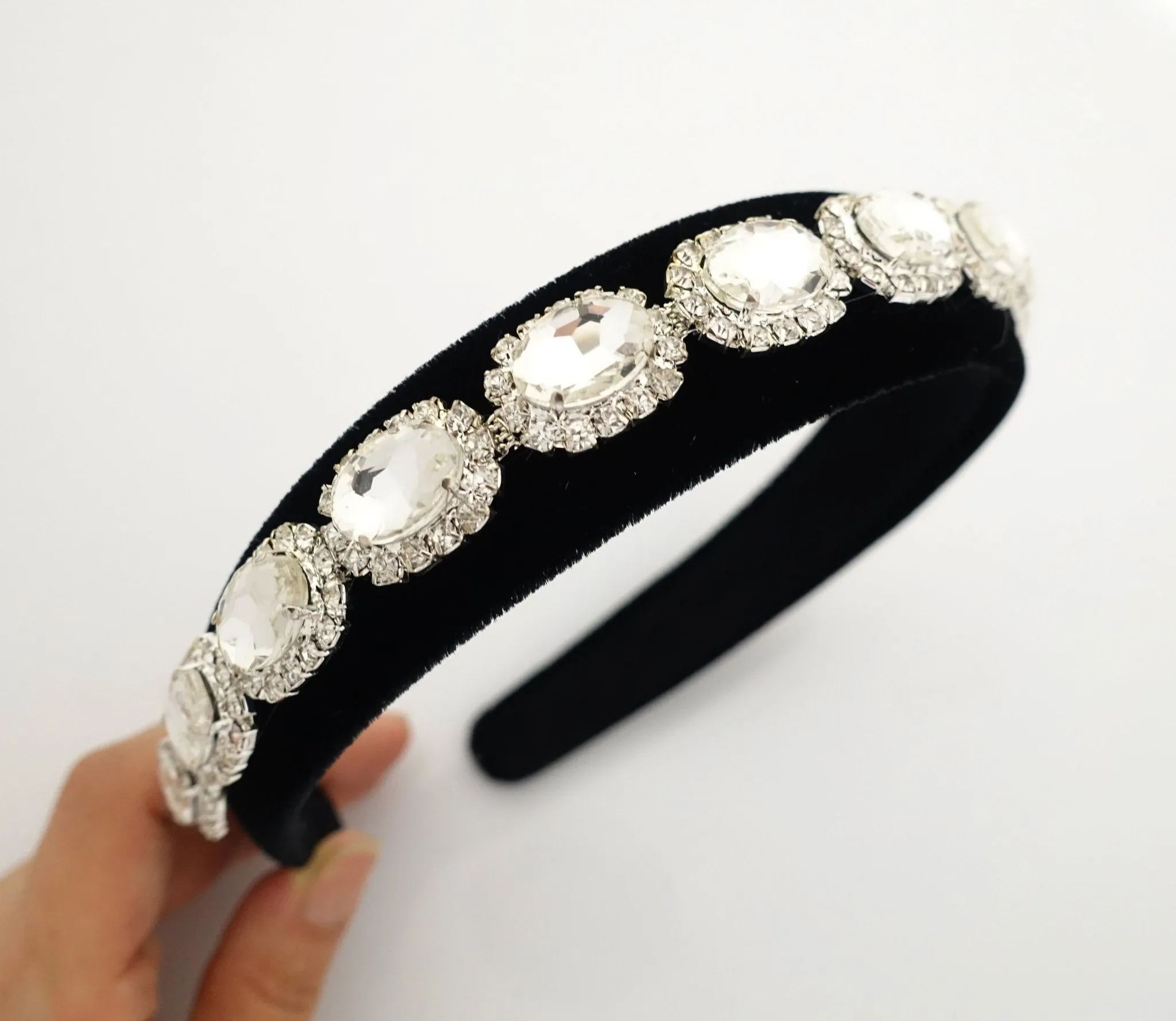 Rhinestone embellished velvet hairband luxury dazzling woman headband