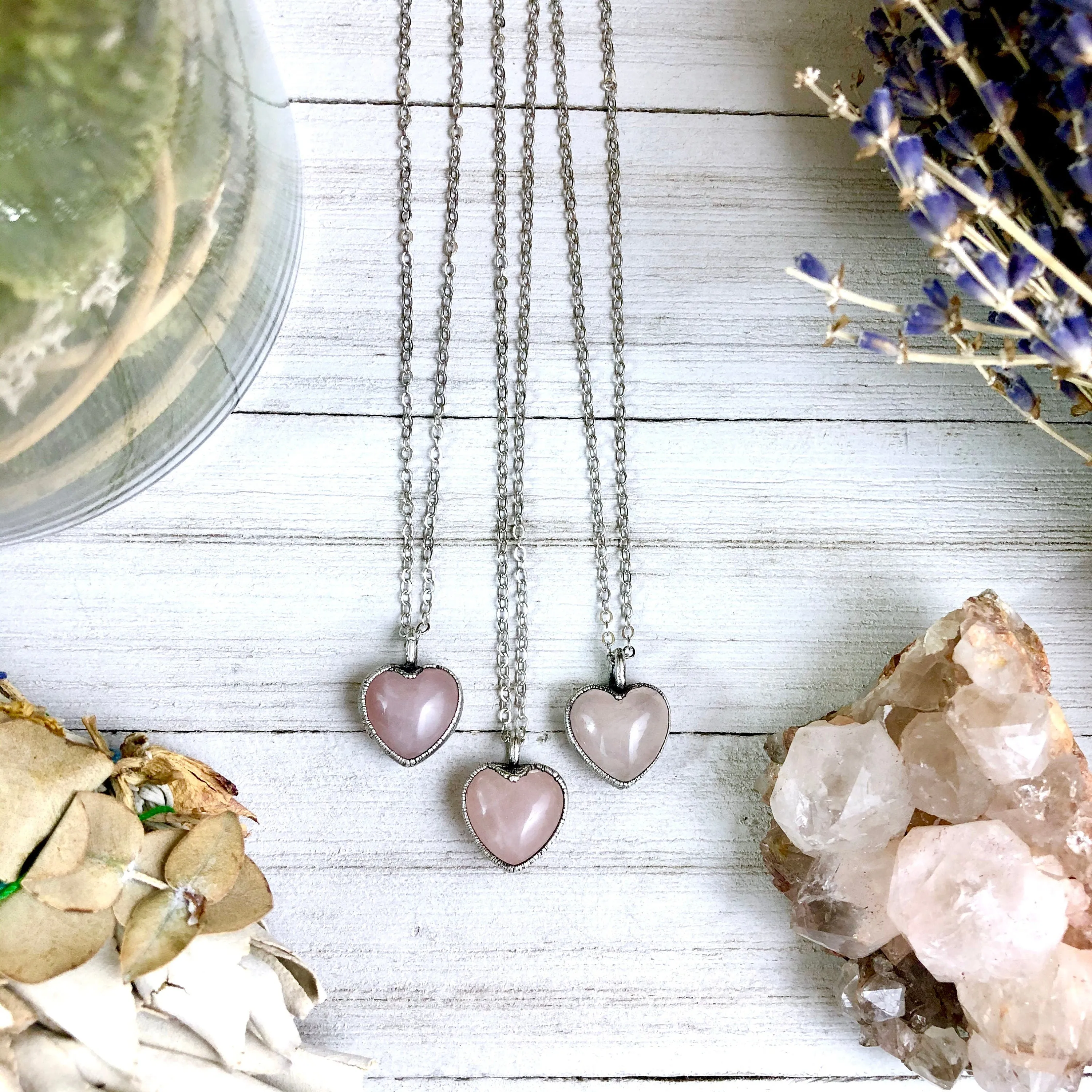 Rose Quartz Heart Necklace, Pink Crystal Necklace Pendant / Foxlark Collections