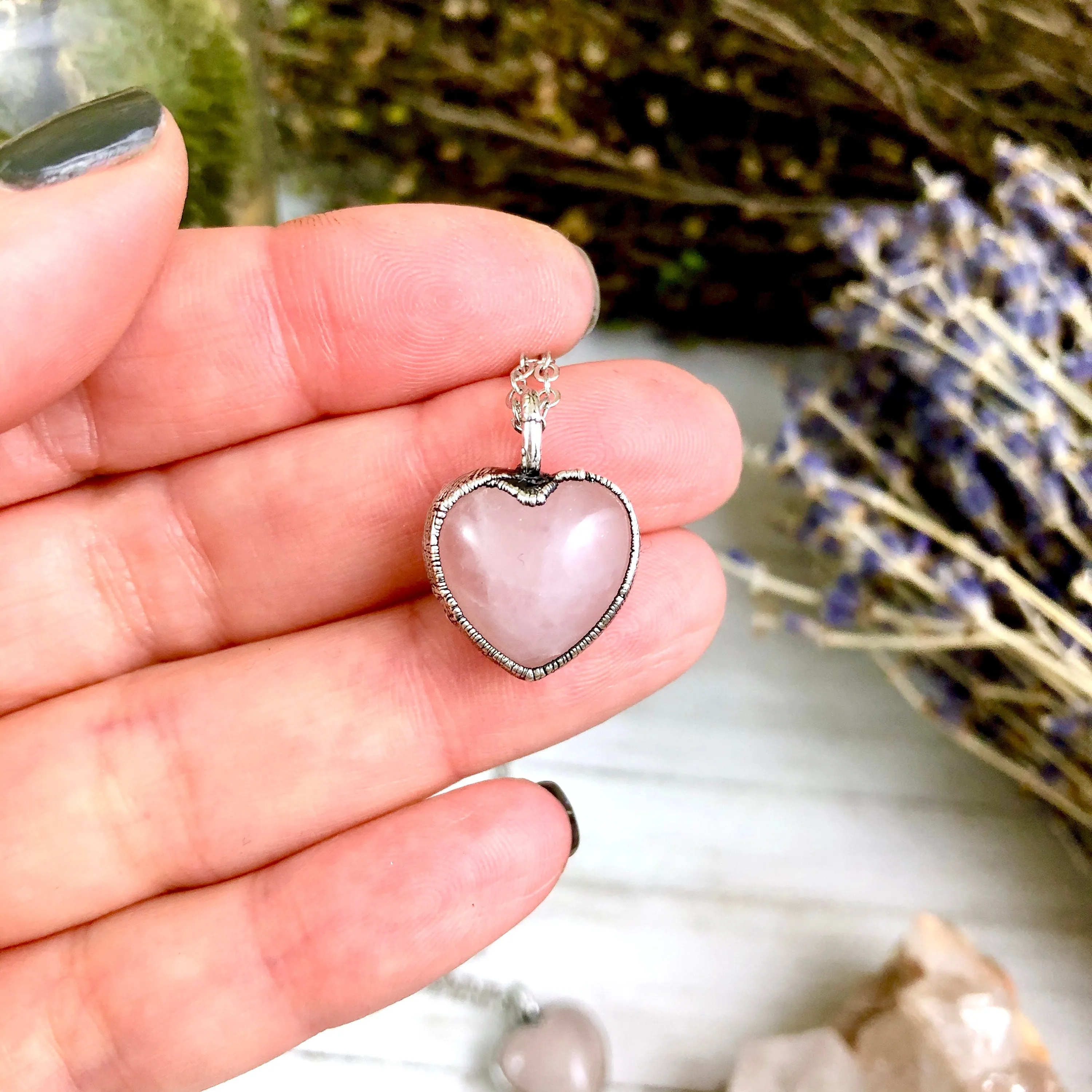 Rose Quartz Heart Necklace, Pink Crystal Necklace Pendant / Foxlark Collections