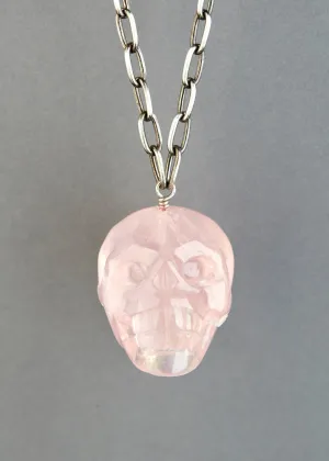 Rose Quartz Skull Necklace