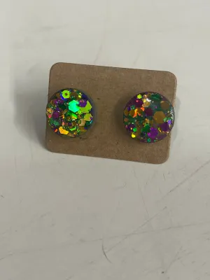 Round Mardi Gras stud earrings