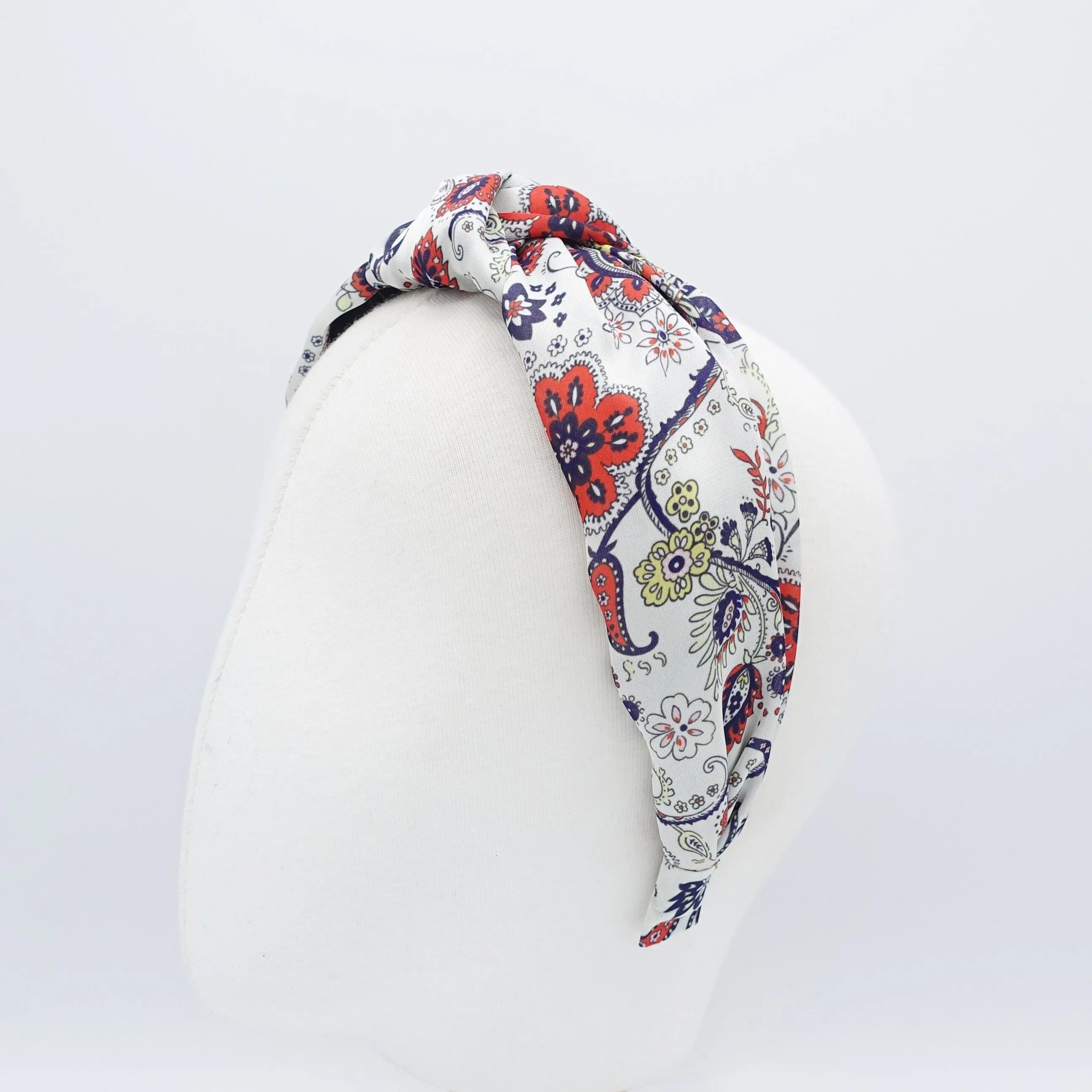 satin paisley flower print knotted headband