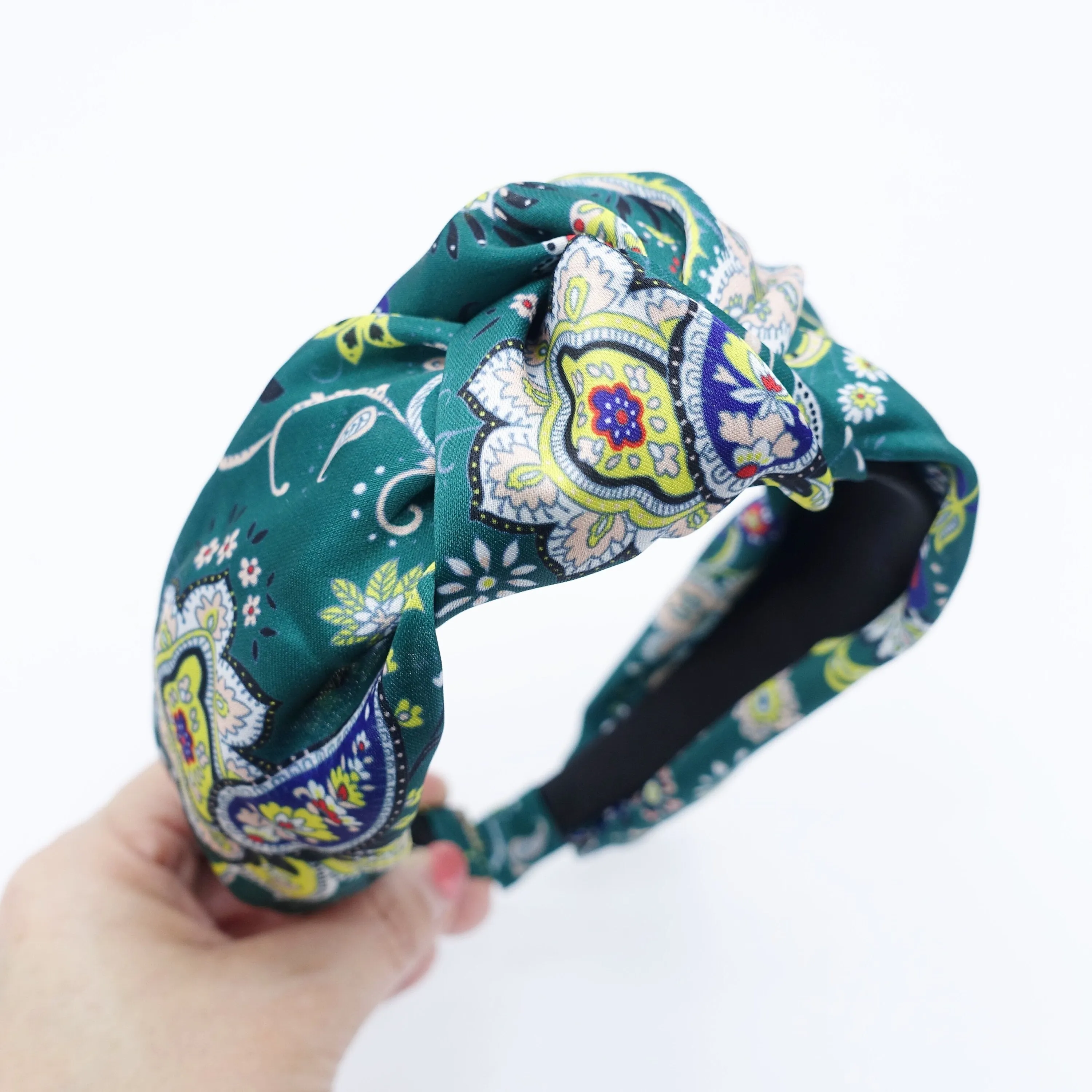 satin paisley flower print knotted headband