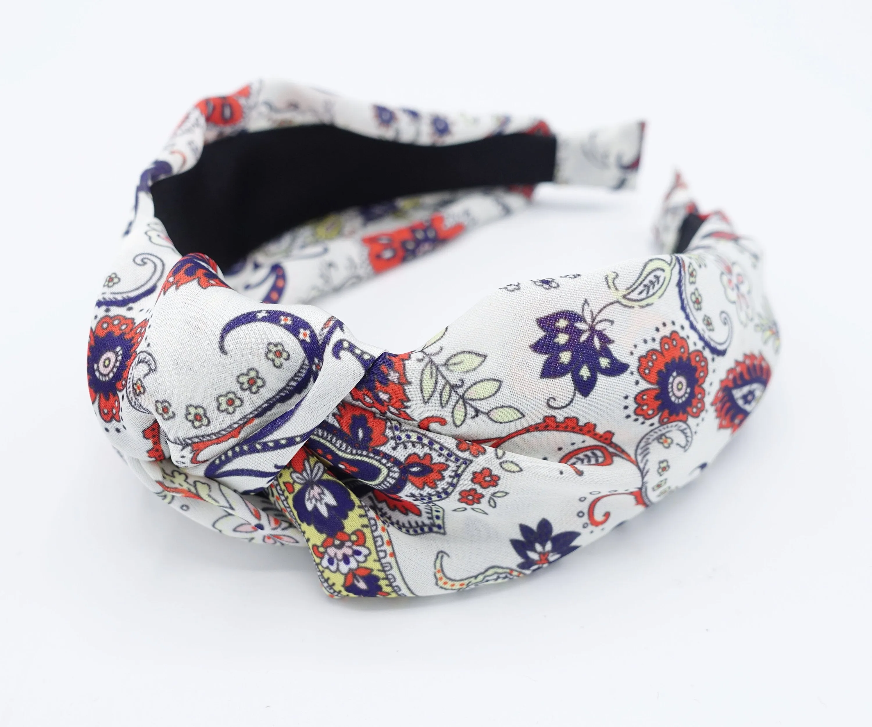 satin paisley flower print knotted headband