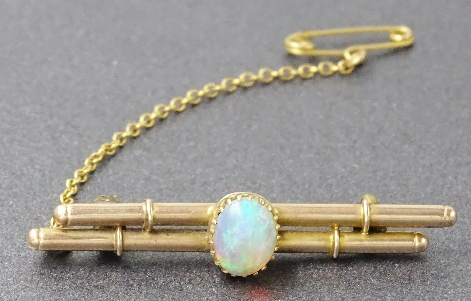 Semi Crystal Opal 9ct Yellow Gold Brooch