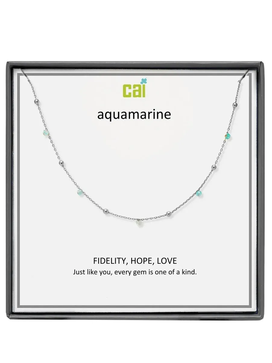 Silver Aquamarine Satellite Gemstone Necklace