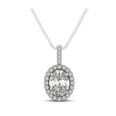 Simulated Diamond Sterling Silver Oval Halo Necklace