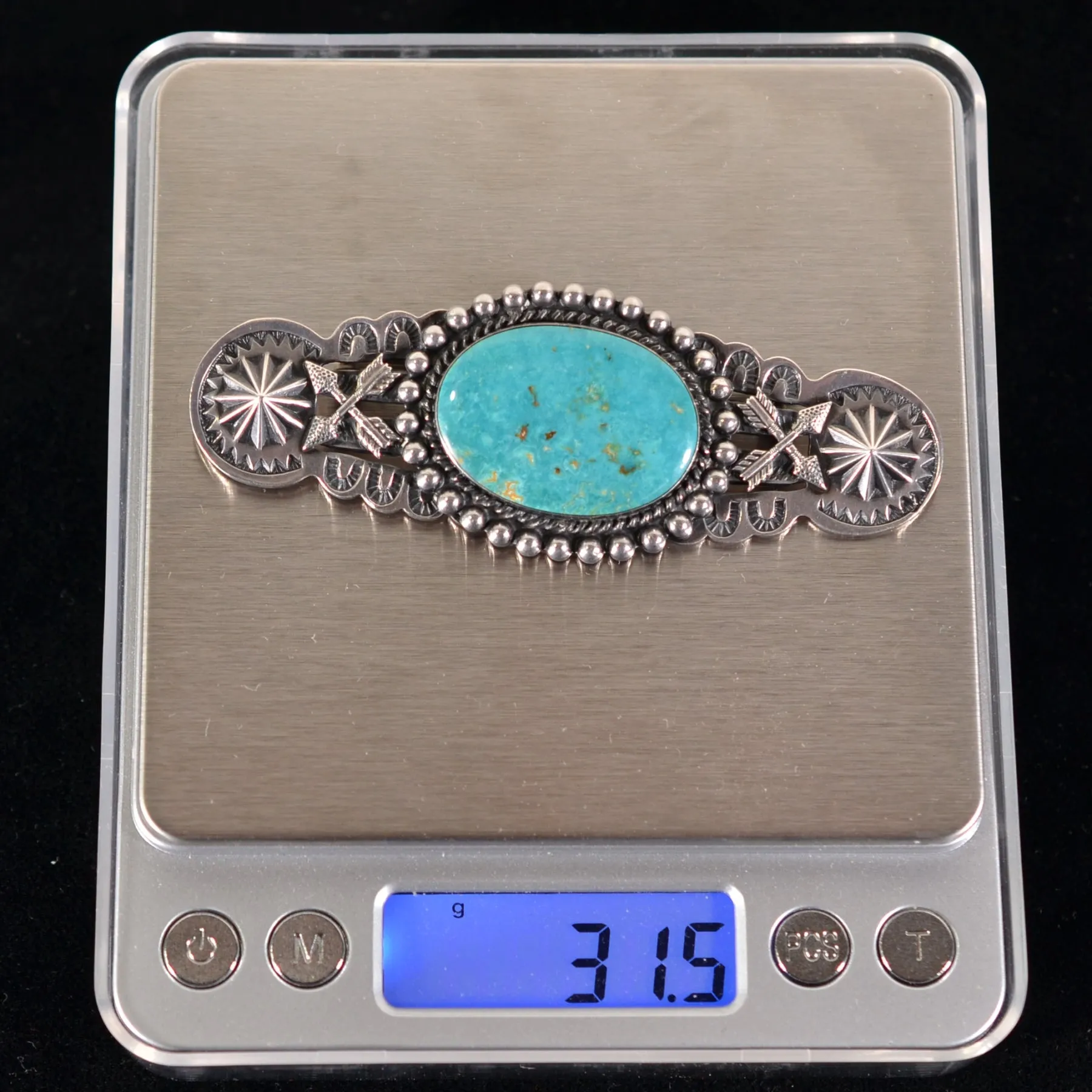 SOLD Vintage Fred Harvey Style Large Sterling Turquoise Brooch/Pin 31.5 Grams