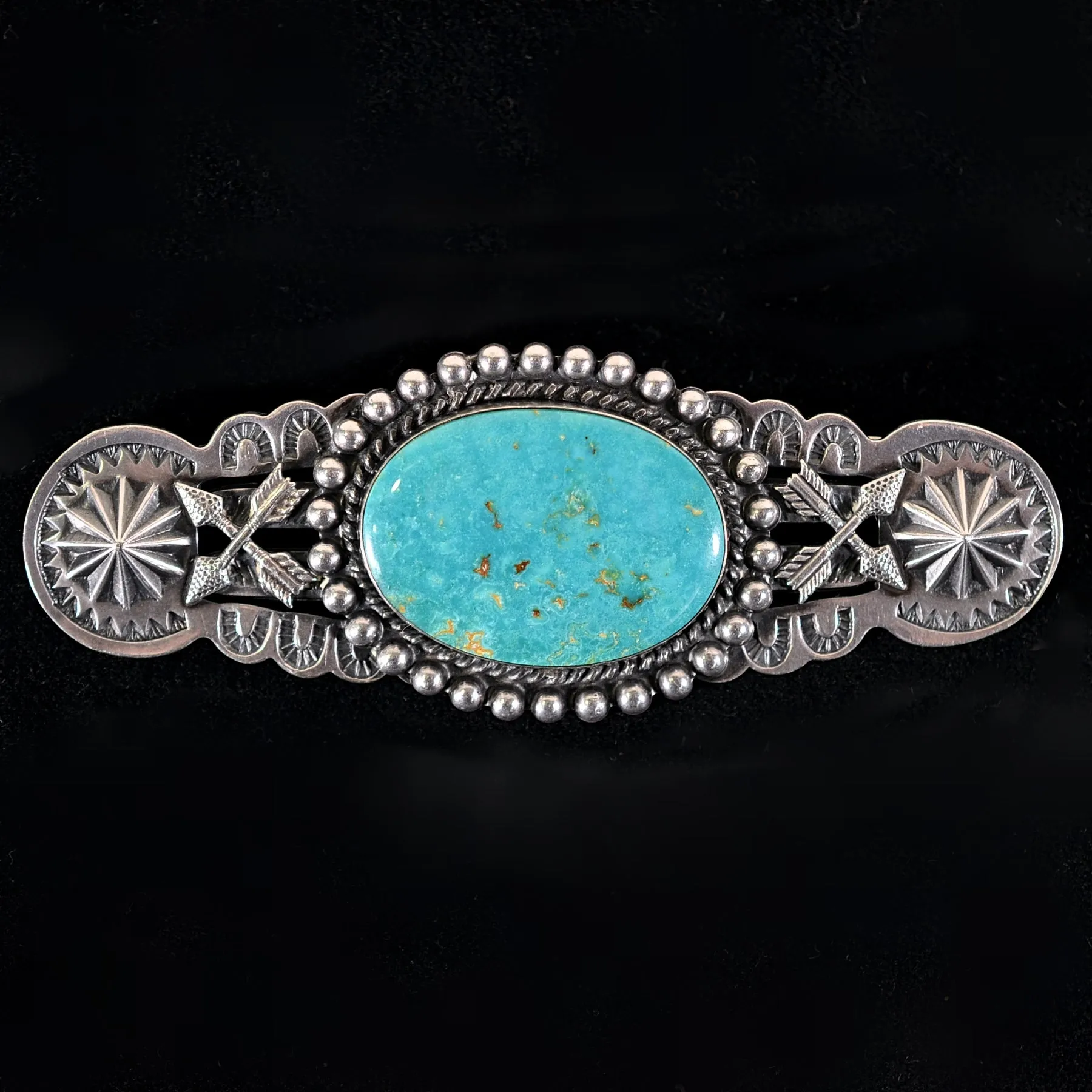 SOLD Vintage Fred Harvey Style Large Sterling Turquoise Brooch/Pin 31.5 Grams