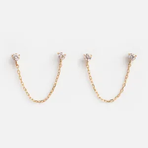 Solid Gold Double Piercing Chain Earrings