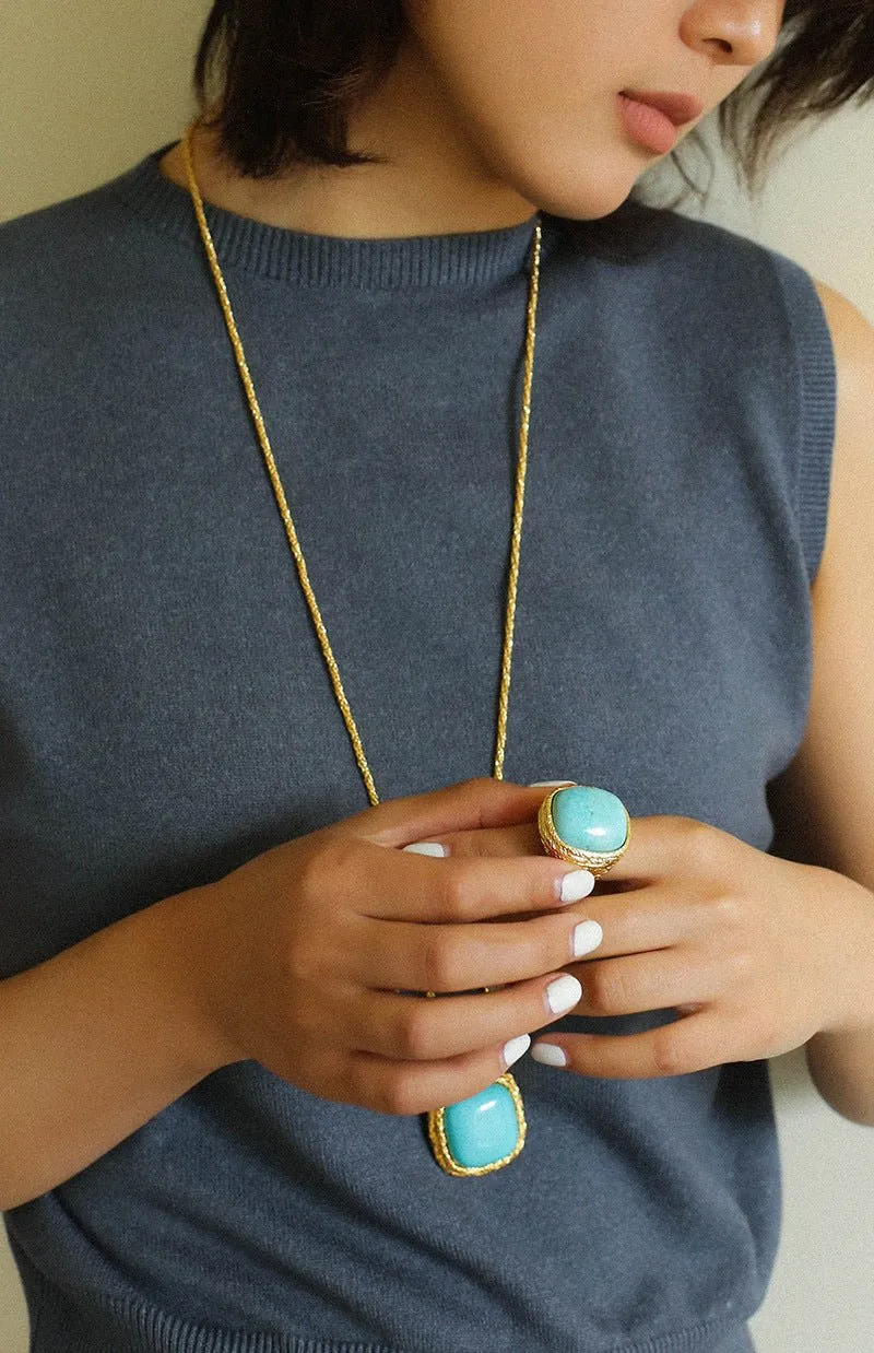 Square Pink Crystal Turquoise Necklace Pendant