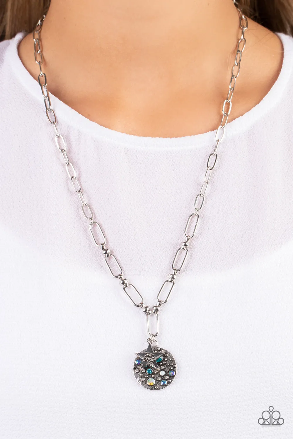 Stardust Saucer - Blue Necklace - Paparazzi Accessories