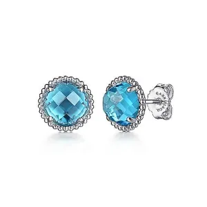 Sterling Silver Blue Topaz Stud Earrings with Bujukan Bead Frame